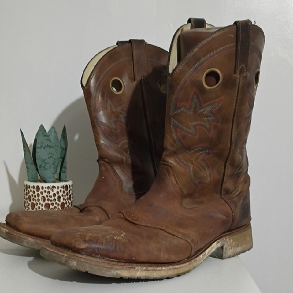 HH Double H Brown Leather Cowboy Boots Western Boots Size 14D - Picture 3 of 15